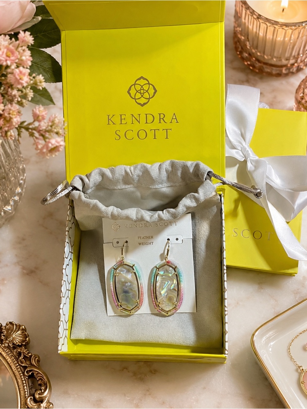 Kendra Scott Iridescent Abalone Elle Threaded Drop Earrings Pastel Multicolor